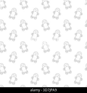 Nahtloses Muster mit süßen Lebkuchenkeksen in einem einfachen handgezeichneten Stil. Wiederkehrendes festliches Design, perfekt für Weihnachtsverpackungen Stock Vektor