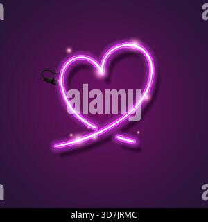 Leuchtendes neonviolettes Herzband-Symbol für Krebsbewusstsein. Modernes leuchtendes Design, ideal für Kampagnen zum Weltkrebstag, Gesundheitsposter, soziale Medien Stock Vektor