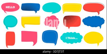 Set aus Denk-, Sprach- oder Ballon für Text. Einfache handgezeichnete Vektor-Illustration im Doodle- oder Comic-Stil. Stock Vektor