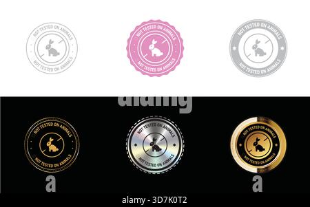 „Not TESTED on Animals“-Abzeichen – „Grausamkeit-Free“-Produktetikett, „Ethical Cosmetic Stamp“ und „Vector Seal“ Stock Vektor