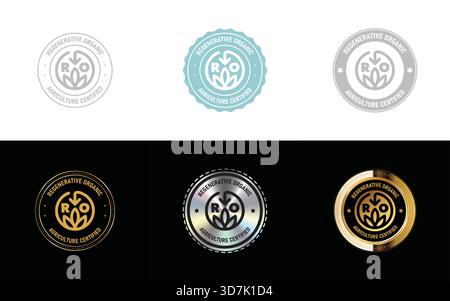 Zertifiziertes Abzeichen Für Regenerative Organische Landwirtschaft – Label Für Nachhaltige Landwirtschaft, Umweltfreundliche Organische Dichtung, Co2-Neutrale Landwirtschaft Vektorstempel Stock Vektor