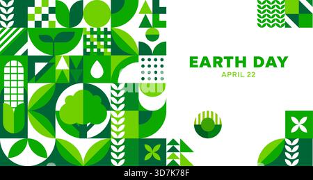 Umweltplakat zum Erdtag mit geometrischen Mustern für den Planetenschutz, Vektorbanner. Poster zum Erdtag mit geometrischem ökologischem Muster für den Naturschutz und das umweltfreundliche Umweltkonzept Stock Vektor