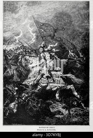 SCHLACHT VON CRECY. Die Schlacht von Crécy fand am 26. August 1346 in Nordfrankreich zwischen einer französischen Armee unter dem Kommando von König Philipp VI. Und einer englischen Armee unter der Führung von König Eduard III. Statt. Die Franzosen griffen die Engländer an, während sie während des Hundertjährigen Krieges Nordfrankreich durchquerten, was zu einem englischen Sieg im 14. Und 15. Jahrhundert führte. Aus dem BUCH XVI. - DAS VOLK UND DIE KÖNIGE in Band 13, von Ridpfads Universeller Geschichte : ein Bericht über den Ursprung, den primitiven Zustand und die ethnische Entwicklung der großen Rassen der Menschheit und der wichtigsten Ev Stockfoto