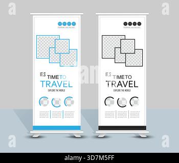 Roll-Up-Banner-Vorlage für Reisen, Standbanner, Pull-Banner-Design Stock Vektor