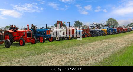 Alte landwirtschaftliche Traktoren standen auf der Smallwood Vintage Rally in Sandbach, Cheshire, England, Großbritannien Stockfoto