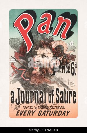 Art Nouveau Farb-Lithographisches Poster von Jules Chéret zur Förderung von „Pan“, einem Berliner Kunstmagazin (heute nicht mehr erhältlich). Stockfoto
