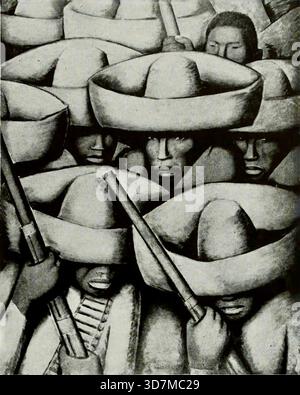 Alfredo Ramos Martínez - mexikanische Soldaten - Zapatistas - um 1932 - Alfredo Ramos Martínez gilt weithin als der „Vater der mexikanischen Moderne“ das Gemälde fängt den Geist der Widerstandsfähigkeit und Kultur ein, der mit der Zapatistenbewegung während der mexikanischen Revolution verbunden ist. Die Künstlerin verwendete eine begrenzte Farbpalette, die sich auf Erdtöne konzentrierte, was die gruselige und ernste Stimmung des Stücks noch verstärkt. Stockfoto
