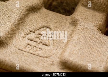 Mobius Recyclingschleife mit PAP 21-Kartonkennung. Für Recyclingkonzept. PAP 21 wird für Pappprodukte verwendet, PAP 20 für Kartonagen Stockfoto