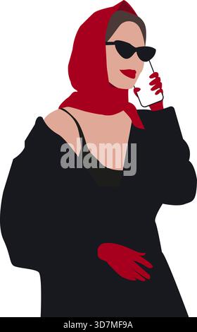 Stilvolle Frau in rotem Schal und Sonnenbrille Stock Vektor