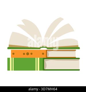 Stapel von Büchern zum Lesen, Stapel von Lehrbüchern für den Unterricht. Buchungsstruktur. Farbige flache Abbildung Stock Vektor