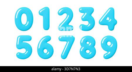 Glänzende blaue 3D-Nummer im hellen Ballon-Stil. Weiche, aufgeblähte Ziffern mit glattem Glanz sorgen für einen verspielten Look. Klare blaue Formen und abgerundete 3D Stock Vektor