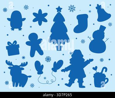 Silhouetten von weihnachtlichen Elementen. Isolierter Hintergrund. Vektorabbildung... Stock Vektor