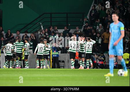 Lissabon, Portugal. 26. November 2025. Sporting CP gegen Club Brugge für die UEFA Champions League im Estadio Jose Alvalade in Lissabon. Quelle: Ricardo Rocha / Alamy Live News Stockfoto