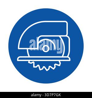 Diese grafische Abbildung zeigt eine elektrische Kreissäge in modernem Design vor blauem Hintergrund, perfekt für den Bau und die Holzbearbeitung des Stock Vektor
