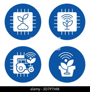 Diese Kollektion zeigt digitale Symbole für die Landwirtschaft, die die Schnittstelle zwischen moderner Technologie und Landwirtschaft veranschaulichen. Perfekt für die Förderung innovativer so Stock Vektor