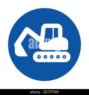 Diese Abbildung zeigt ein einfaches Baggersymbol auf einem blauen Kreis, das Baumaschinen für schwere Maschinen und Bauarbeiten darstellt. Stock Vektor