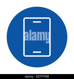 Ein minimalistisches blaues Symbol mit einem Smartphone-Design vor einem auffälligen kreisförmigen Hintergrund, das moderne Kommunikation und digitale Interaktion symbolisiert Stock Vektor