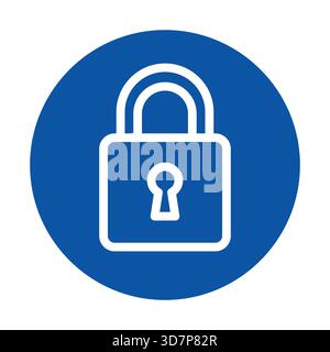 Diese Grafik zeigt einen blauen Kreis mit einem Vorhängeschloss-Symbol, das Sicherheit und Privatsphäre symbolisiert. Es vermittelt Schutz und Sicherheit in einem modernen digitalen Kontext Stock Vektor