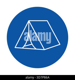 Diese minimalistische Illustration zeigt ein weißes Zeltdesign auf einem leuchtend blauen Hintergrund. Perfekt für Outdoor-Abenteuer und Camping-Acts Stock Vektor