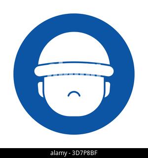 Ein einfaches Arbeitssymbol mit Helm und neutralem Ausdruck auf blauem Hintergrund, ideal für sicherheitsrelevante Themen in verschiedenen Branchen. Stock Vektor