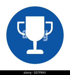 Ein blaues kreisförmiges Symbol mit einem weißen Trophäensymbol, das Leistung und Erfolg in verschiedenen Bereichen repräsentiert und perfekt für Motivationen oder Feiern geeignet ist Stock Vektor