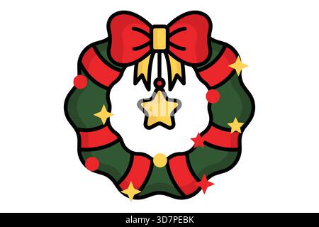 Weihnachtskranz-Symbol. Farbiger Symbolstil. Symbol für weihnachten. Vektor-Illustration für weihnachtselemente Stock Vektor