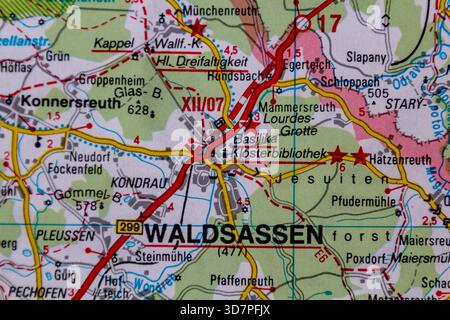 Waldsassen, Deutschland, auf einer Straßenkarte Stockfoto