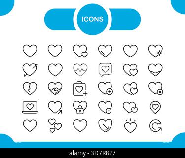 Sammlung von Zeilensymbolen auf weißem Hintergrund isoliert Stock Vektor