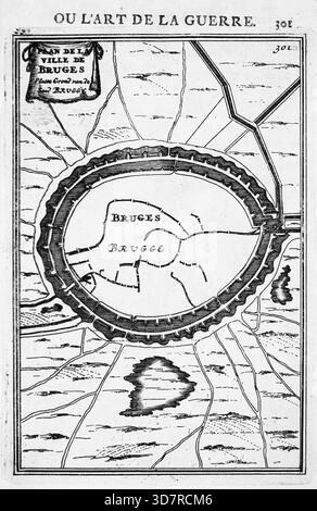 Gravur aus den Arbeiten des Mars oder der Kunst des Krieges von Alain Manesson Mallet (1630–1706) mit geometrischen Plänen zur Befestigung niederländischer Militärfestungen, Städte und Städte Stockfoto