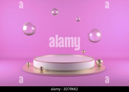 3D-Rendering, abstrakter geometrischer Hintergrund, Zylinderpodium, minimalistische primitive Formen, moderne Mock-up, leere Vorlage, leeres Schaufenster, Schaufenster Stockfoto