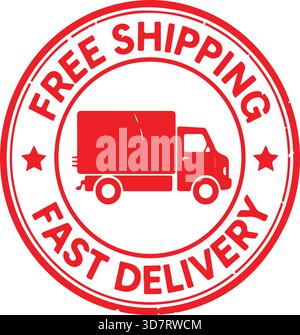 Kostenloser Versand, Schneller Lieferstempel – Red Grunge Truck Symbol Stock Vektor