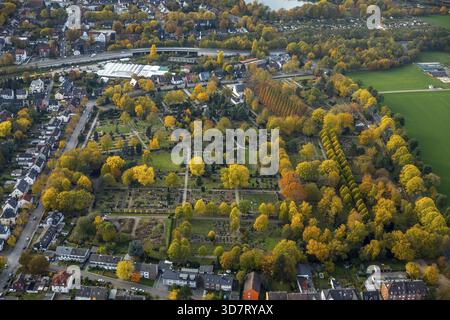 Aus der Vogelperspektive, Altersheim Diakonisches Werk Gladbeck- Bottrop-Dorsten e.V. Seniorenzentrum Vinzenzheim, Park an der Buerschen Straße, Herbsturlaub Stockfoto