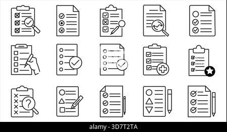 Sammlung von handgezeichneten Checklisten und Symbolen in der Zwischenablage mit verschiedenen Aktionen Stock Vektor