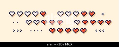 Pixel Art weiße und rote Ladebalken aus Herzen. Stock Vektor