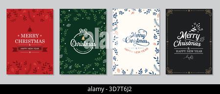 Set mit Karten für frohe weihnachten und frohe Neujahrsfeier. Stock Vektor