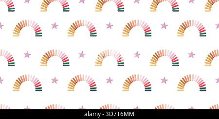 Ein verspieltes nahtloses Vektormuster mit bunten Slinky-Federn in einem lustigen, sich wiederholenden Layout. Das nostalgische Spielzeug aus den 90er Jahren verleiht Charme und Makin Stock Vektor