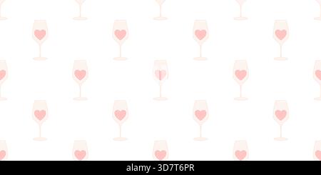 Ein sanftes romantisches nahtloses Vektormuster mit eleganten Weingläsern gefüllt mit winzigen Herzen. Der sanfte Pastellstil sorgt für eine warme Stimmung, perfekt für Stock Vektor