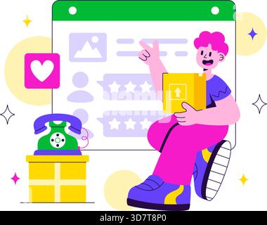 Vektor-Illustration der Elektroniküberprüfung mit Kundenbewertungen zur Servicequalität und Benutzerfeedback in einem flachen Cartoon-Hintergrund Stock Vektor