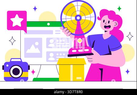 Vektor-Illustration der Elektroniküberprüfung mit Kundenbewertungen zur Servicequalität und Benutzerfeedback in einem flachen Cartoon-Hintergrund Stock Vektor