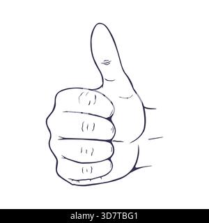 Skizze mit Daumen nach oben auf weißem Hintergrund Stock Vektor