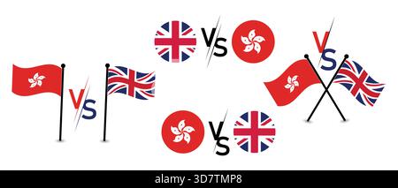Hongkong vs. United Kingdom Flags: Internationale Beziehungen und Wettbewerbsgrafik. Stock Vektor