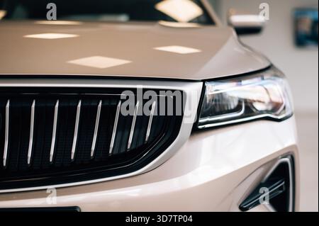 Scheinwerfer eines grauen Autos. Hochwertige Fotos Stockfoto