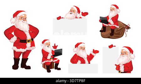 Set von Weihnachtsmannfiguren in verschiedenen Posen Stock Vektor