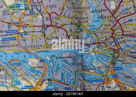 Hamburg, Deutschland, auf einer Straßenkarte Stockfoto