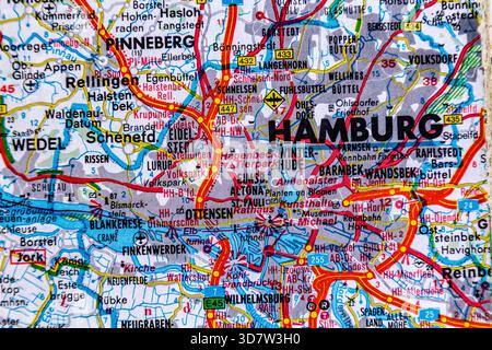 Hamburg, Deutschland, auf einer Straßenkarte Stockfoto