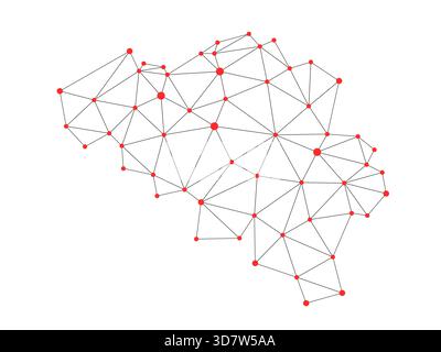Karte Belgien. Abstrakte Polygonkarte - Verbindungspunkte Netzlinien. Stock Vektor