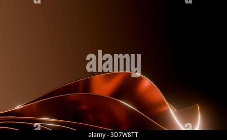 Abstrakte wellenförmige metallische Linien auf einem dunkelbraunen Hintergrund mit Farbverlauf. Abbildung, Rendering Stockfoto