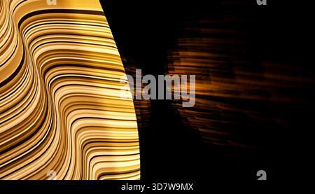 Abstrakte Kunst mit goldenen, wirbelnden Linien vor dunklem Hintergrund. Abbildung, Rendering Stockfoto