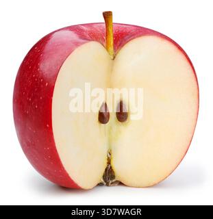Rote Äpfel halb isoliert auf weißem Hintergrund Apfel halb zippend Pfad Stockfoto