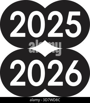 Symbol Jahr 2025 und Jahr 2026 Vektor zweijähriger Datumsbereich oder Verfallsmarkierung 2025 2026 Symbol, Jahresdaten, zweijähriger Zeitraum, Verfallsdatumsstempel, Stock Vektor
